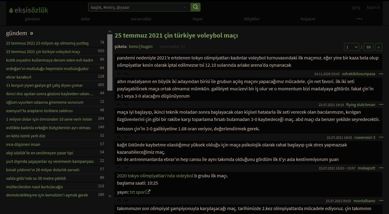 Screenshot of Ekşi Sözlük Compact Dark eksisozluk1923.com