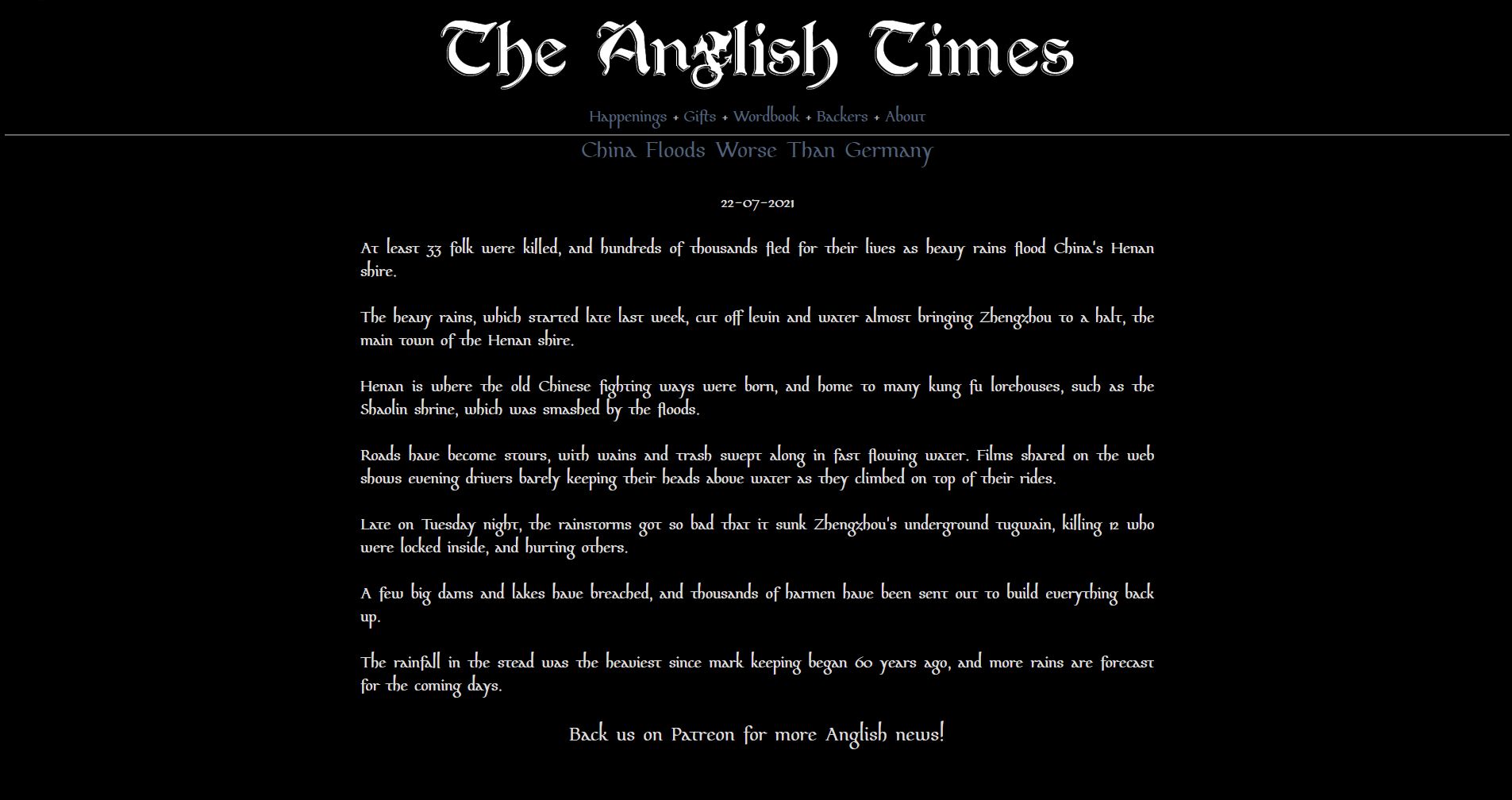 Screenshot of The Mediæval Anglish Times