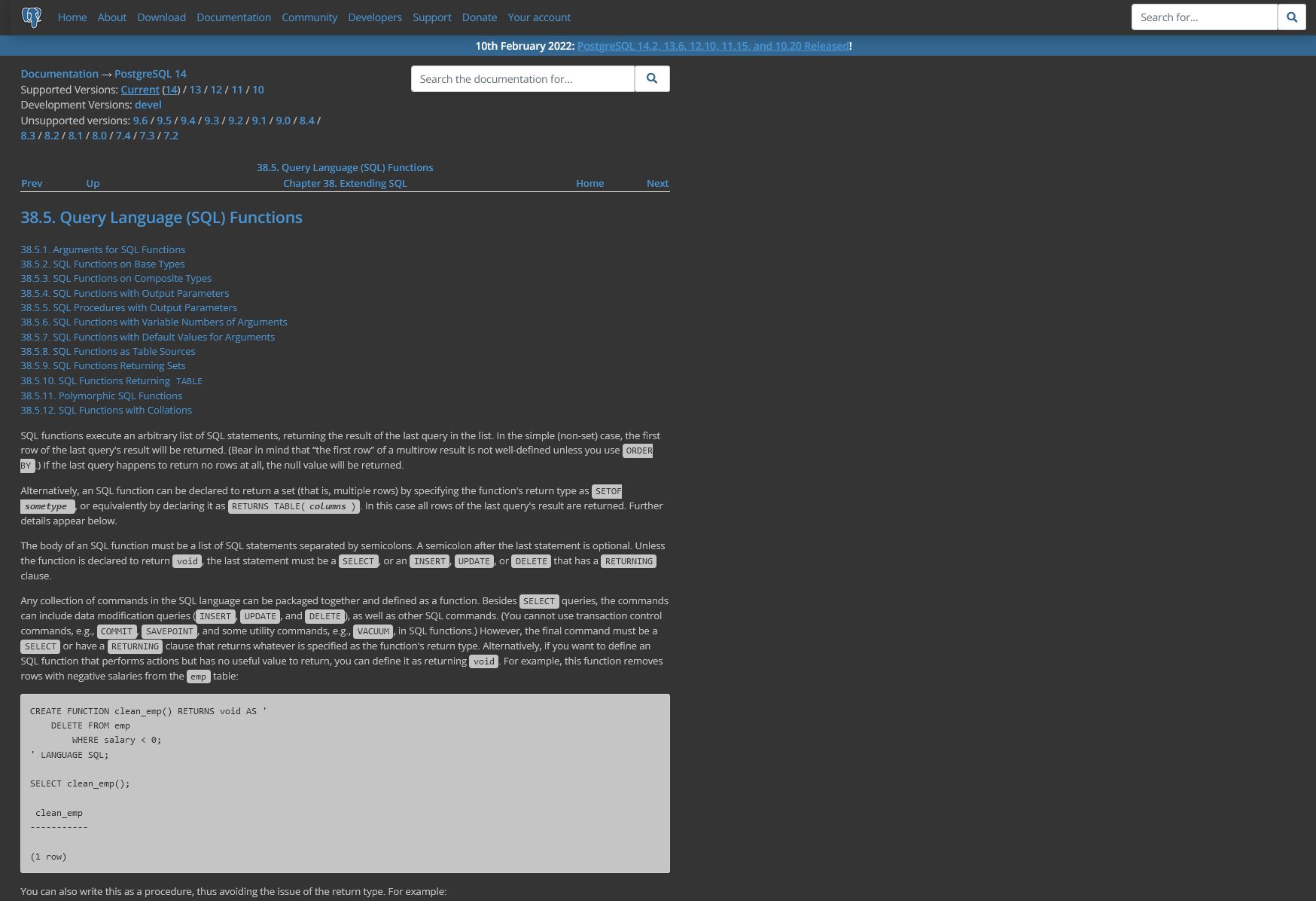 Screenshot of Readable PostgreSQL documentation