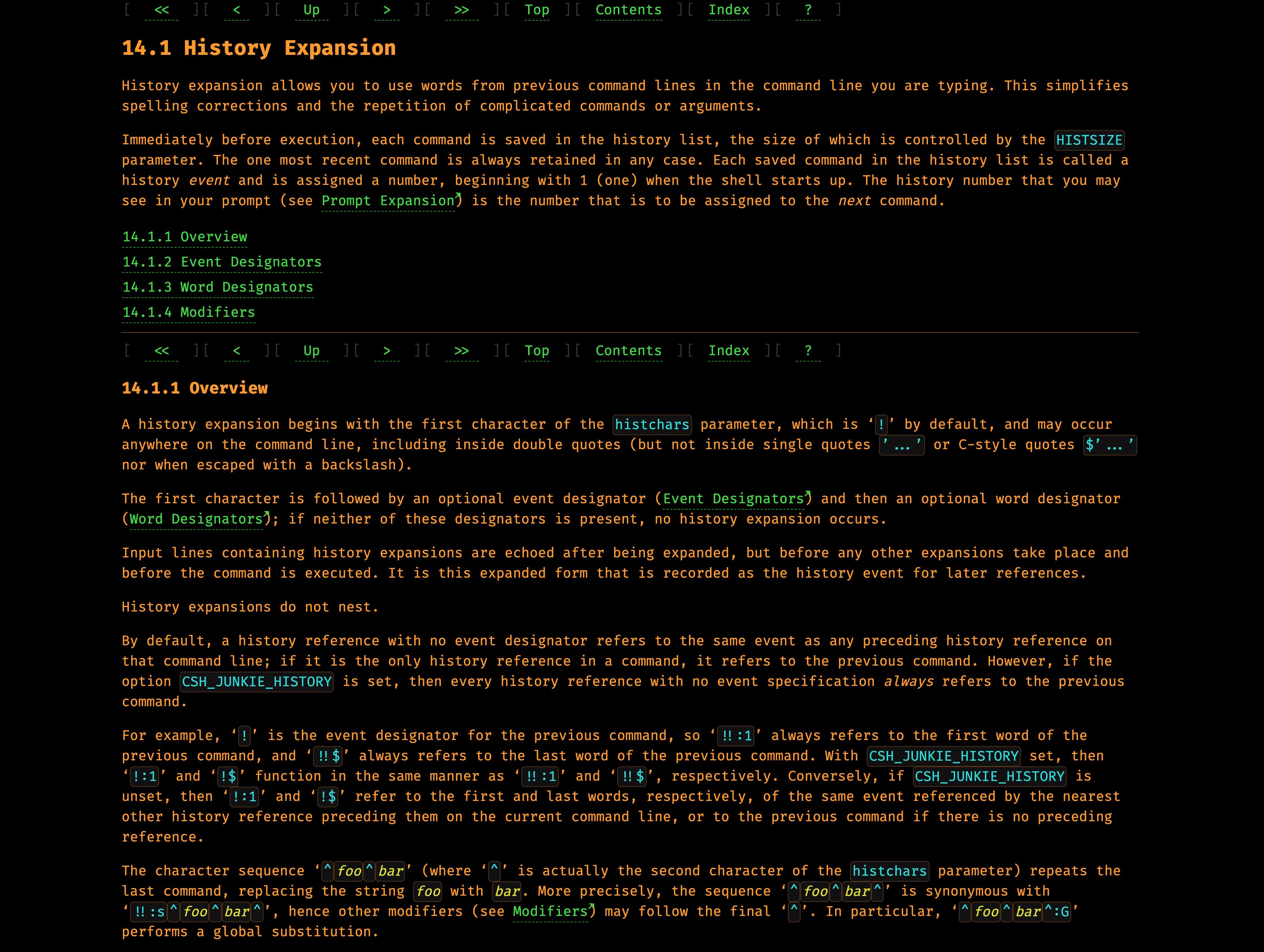 Screenshot of zsh.sourceforge.io - Zsh Website Dark Mode