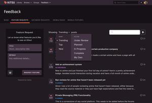 Screenshot of Kitsu Canny Dark-Theme (feedbacks page)
