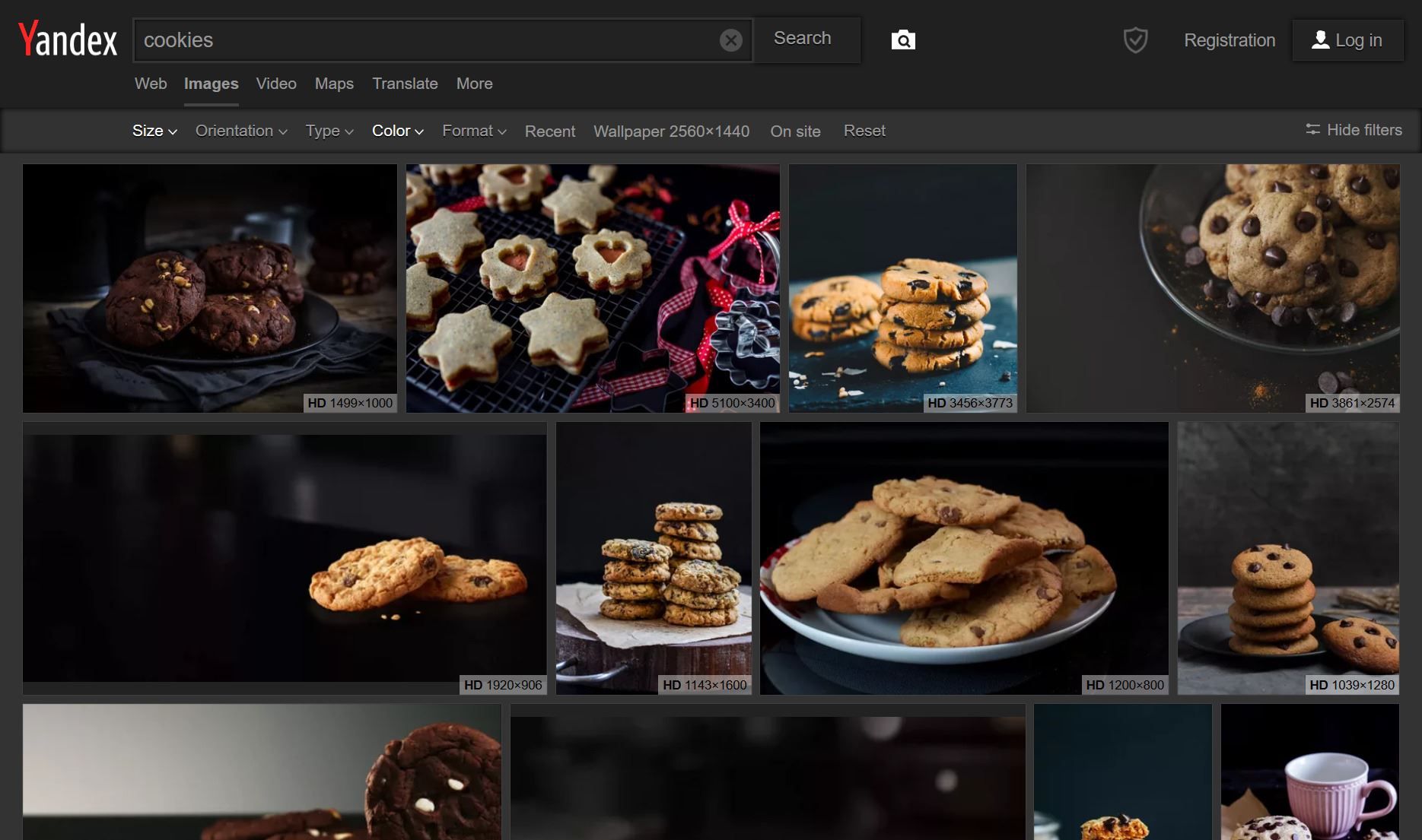 Screenshot of Yandex Images Nightmode