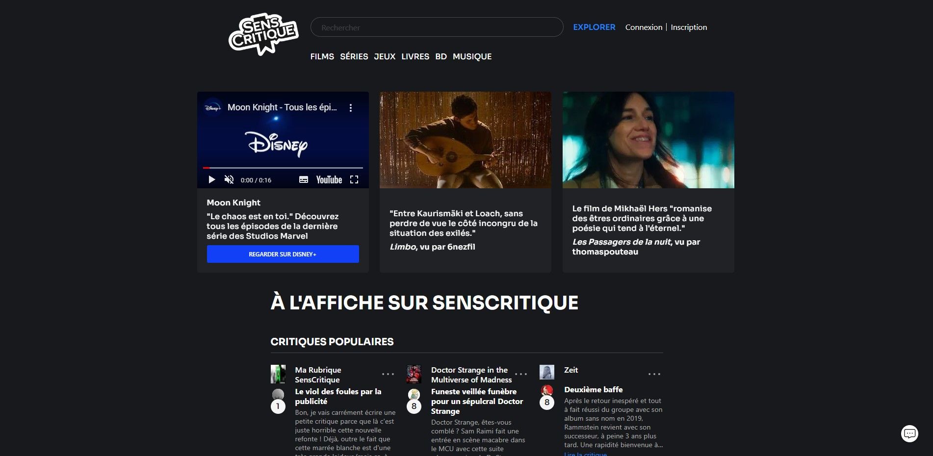 Screenshot of SensCritique Thème Sombre v2