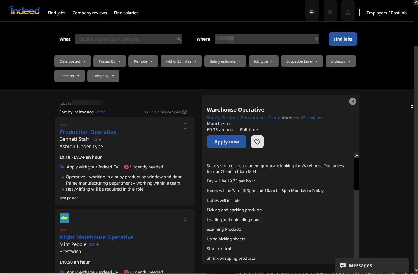 Screenshot of CV-library Dark Theme