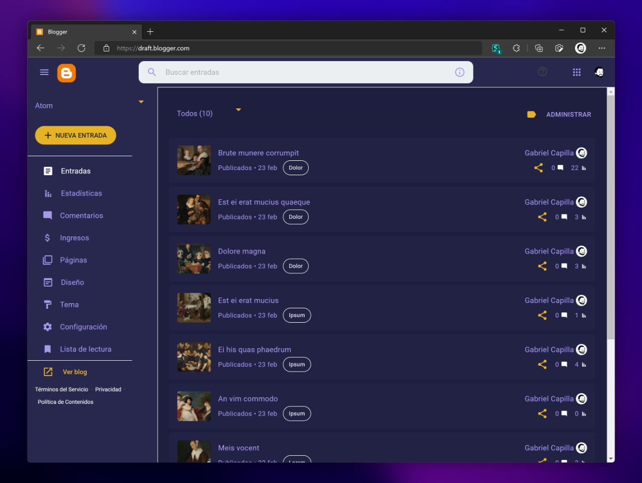 Screenshot of Blogger -- Purple Ninja