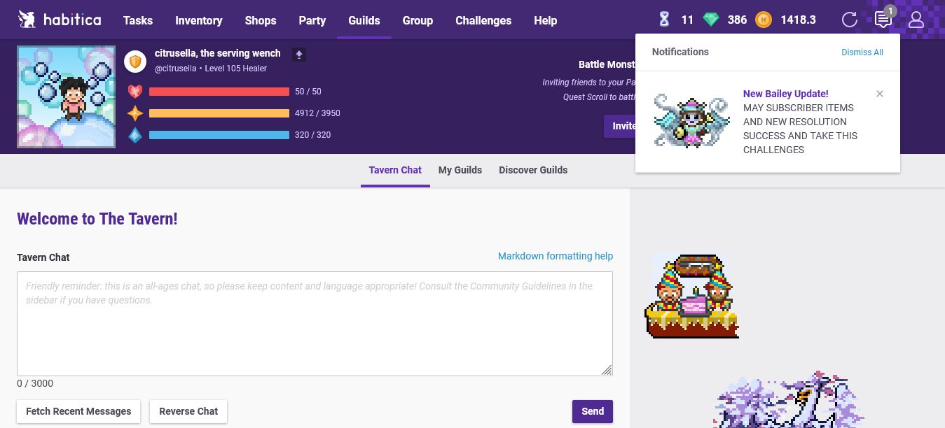 Screenshot of Habitica Time Machine