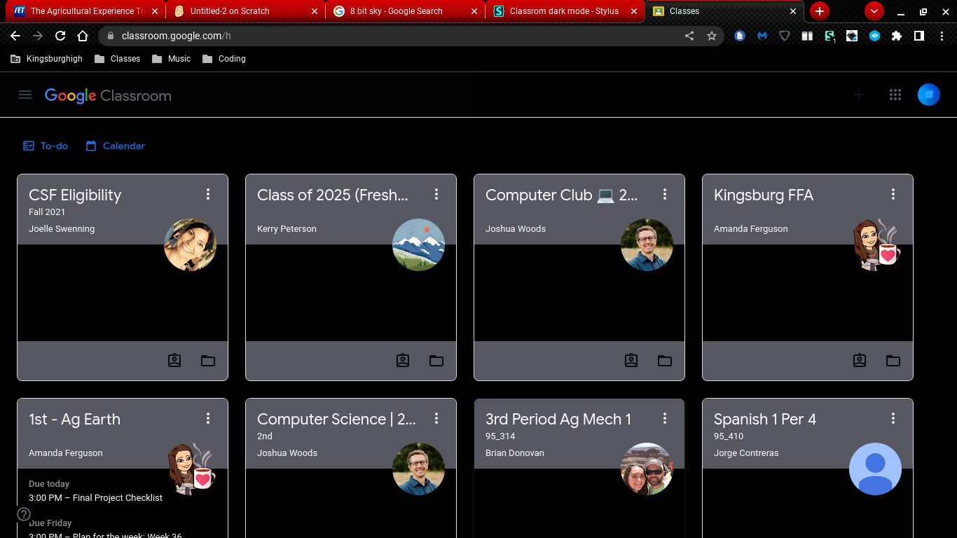 Screenshot of Classrom dark mode