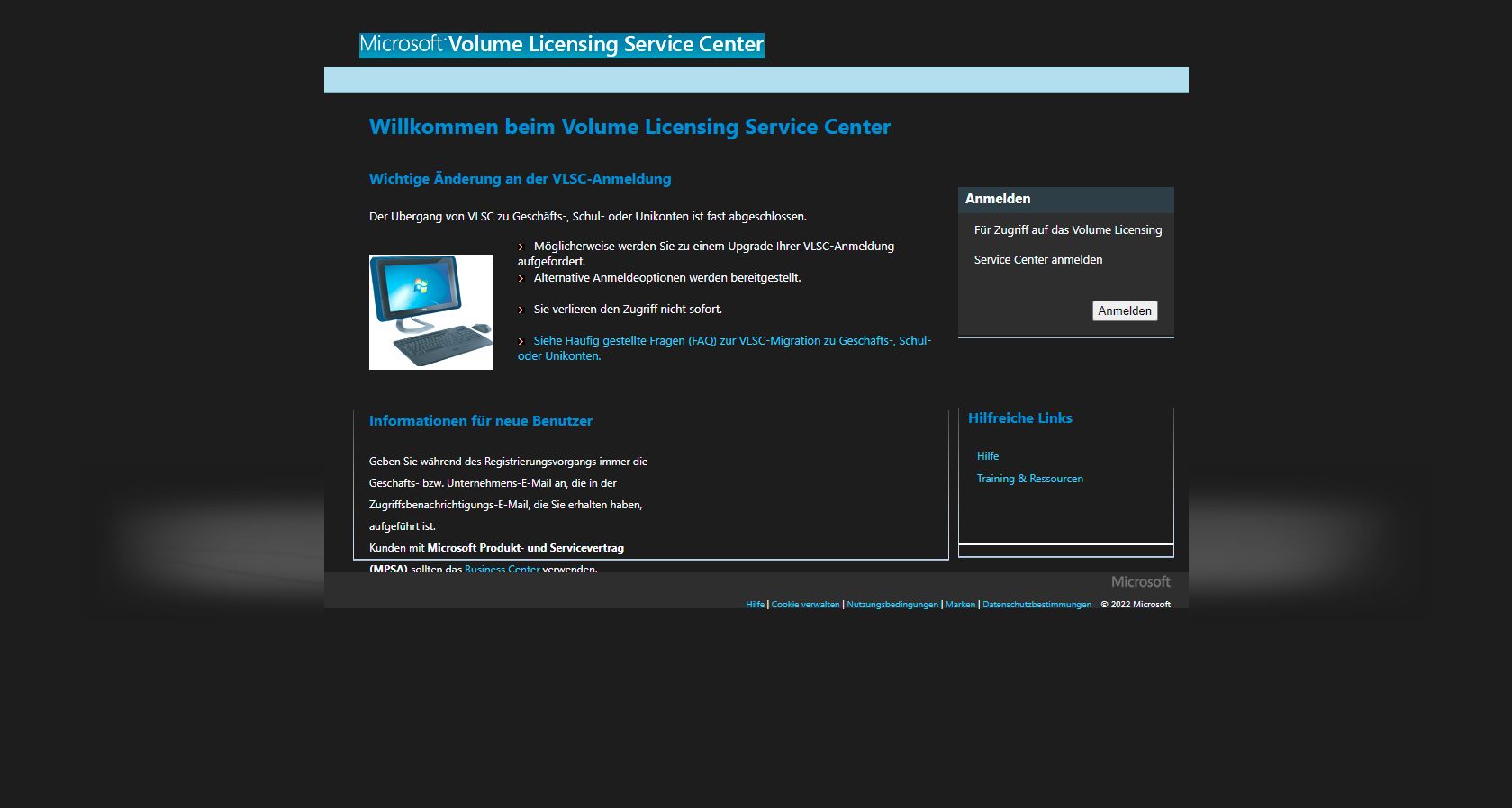Screenshot of MS Volume Licensing Service Center Darkmode