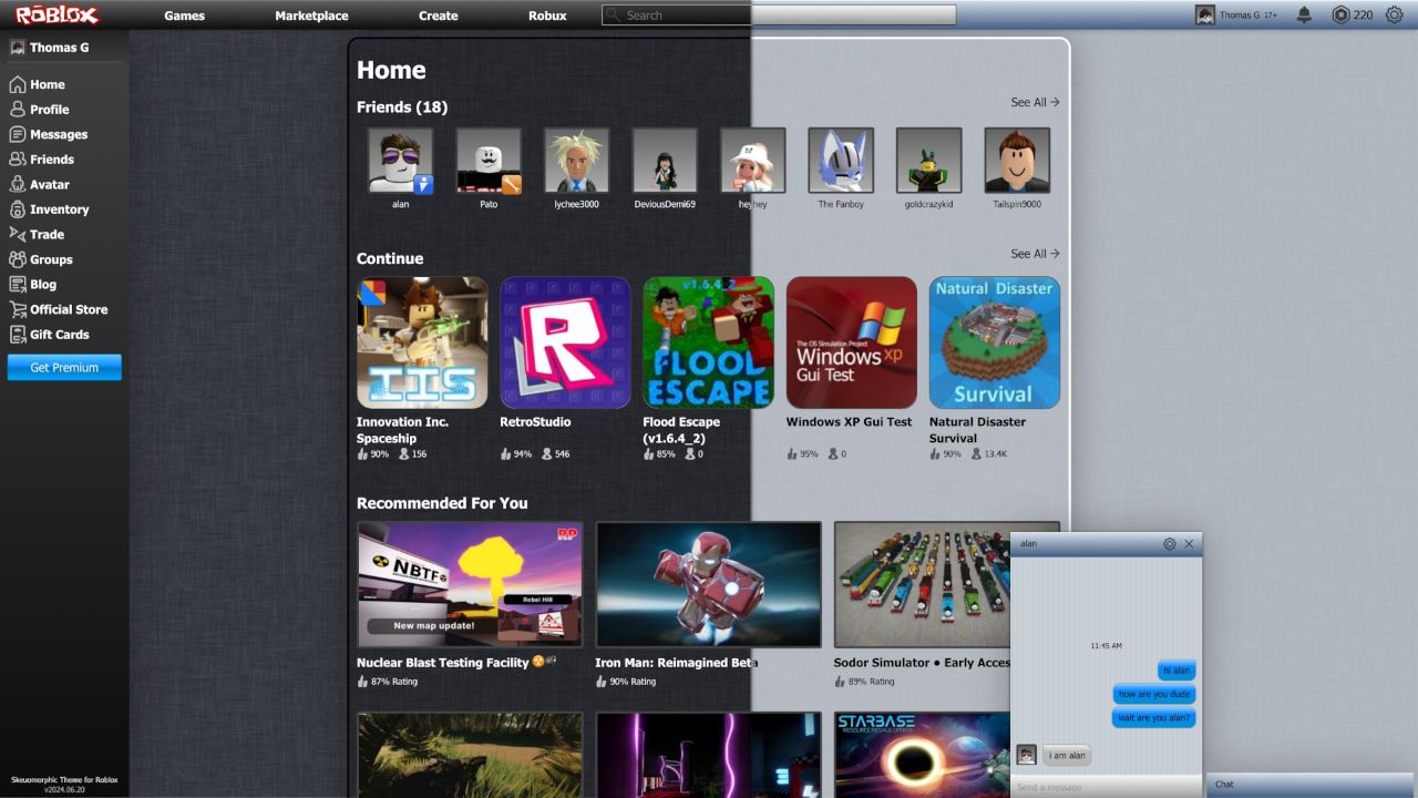 Screenshot of Skeuomorphic Theme for Roblox