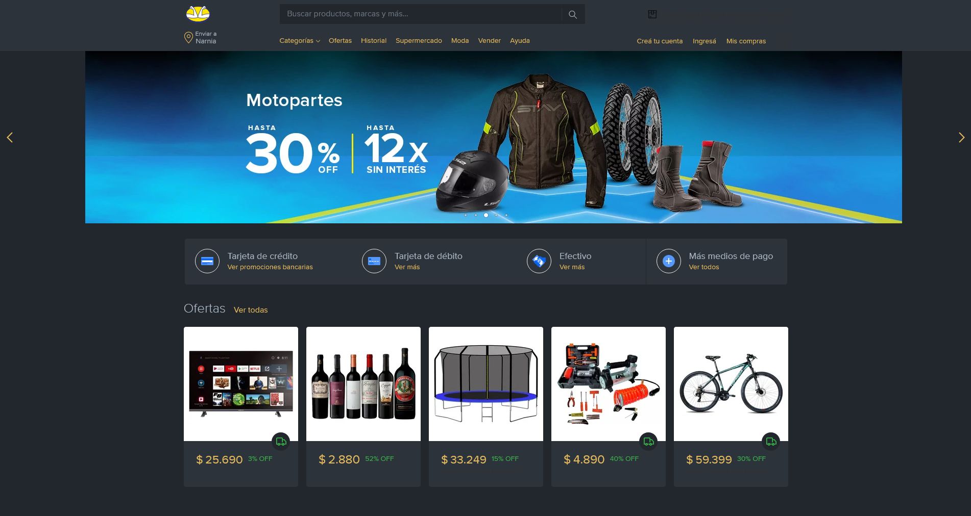 Screenshot of Mercadolibre Dark Mode