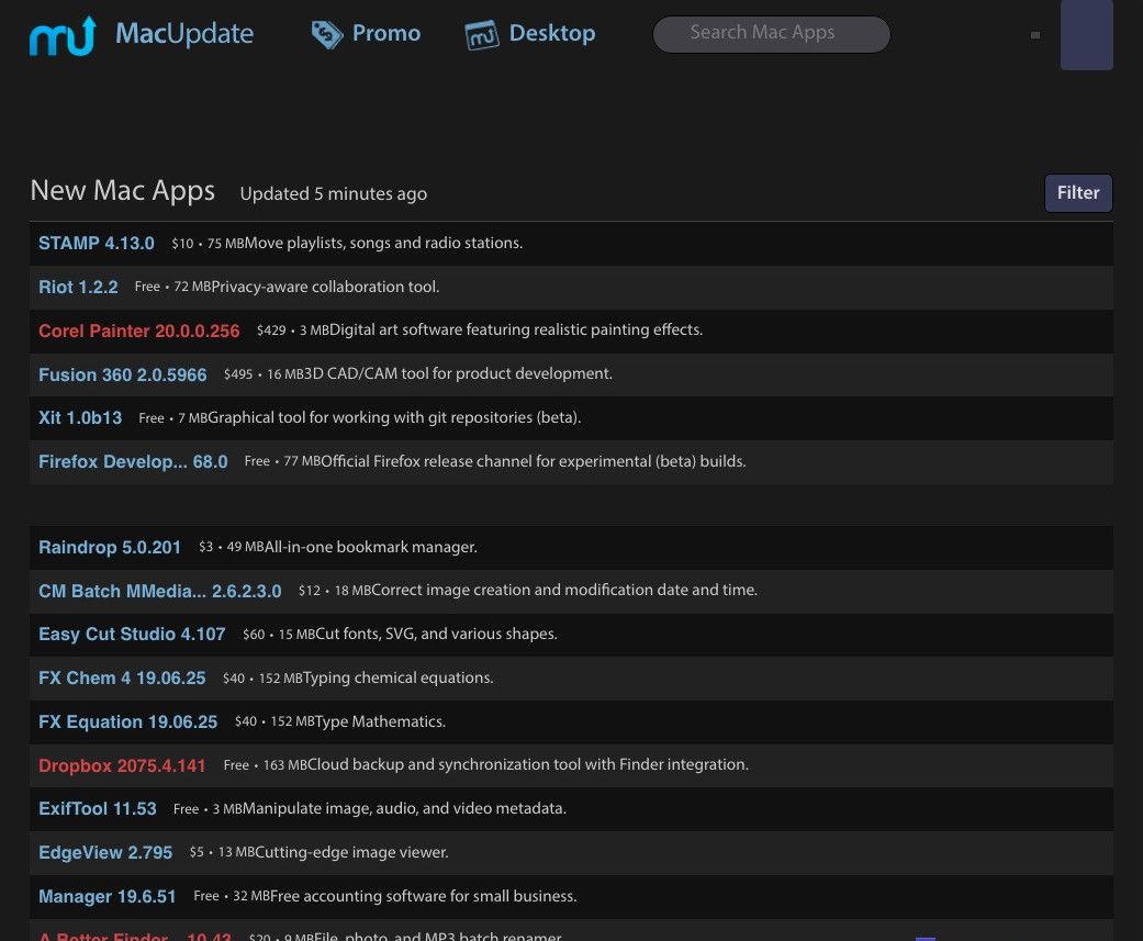 Screenshot of Macupdate - Bare Dark 2020