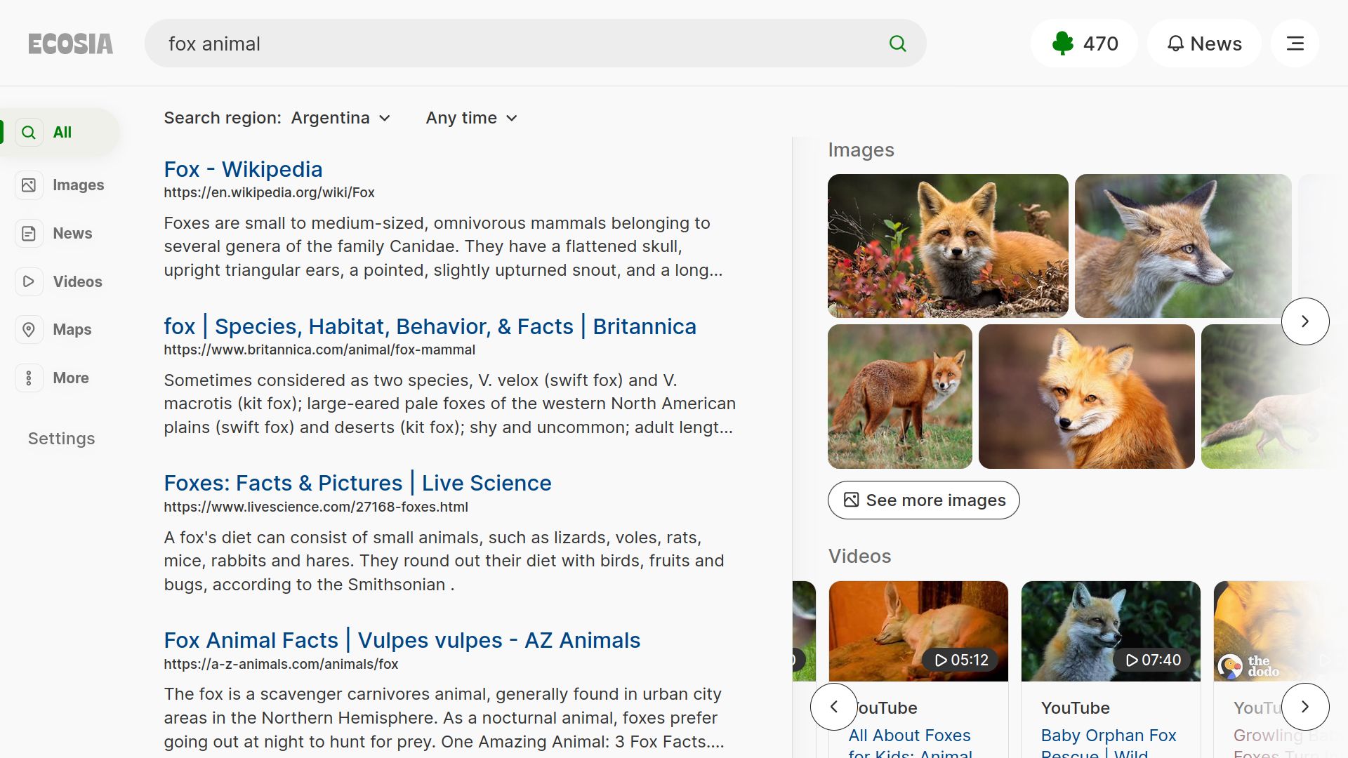 Screenshot of Ecosia Modern