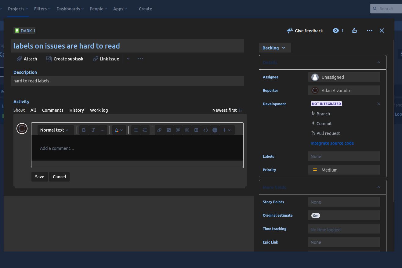 Screenshot of Jira Dark Gray