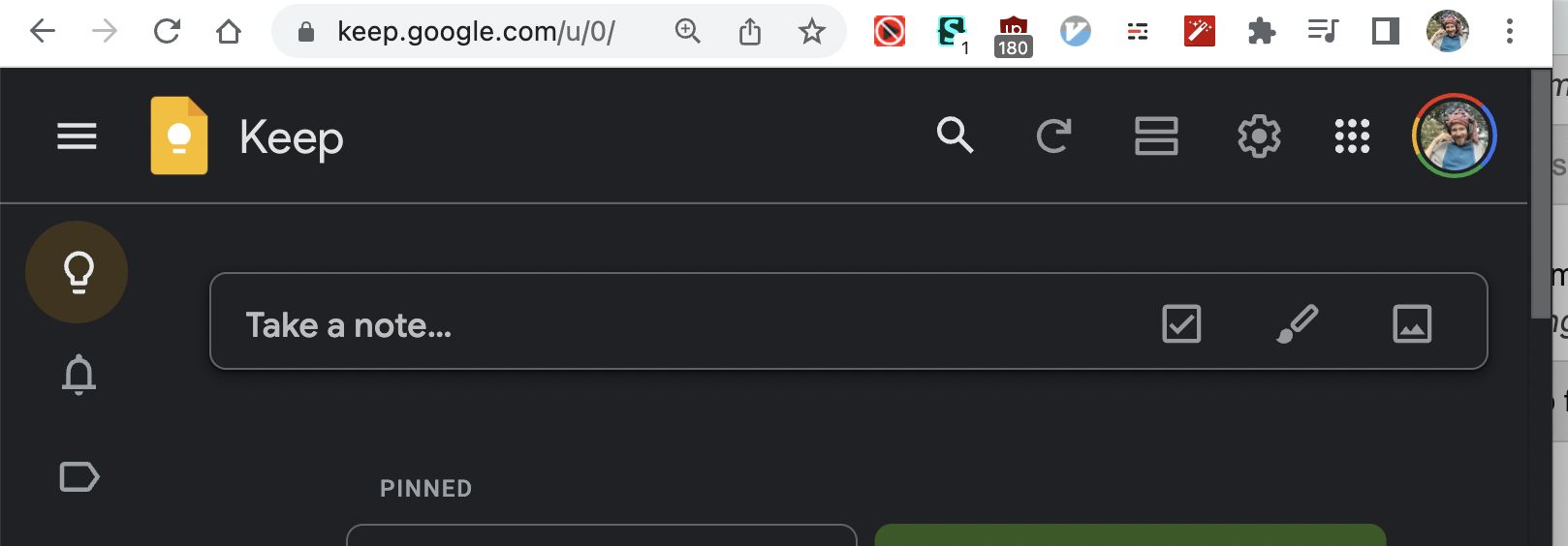 Screenshot of keep.google.com - autohide toolbar