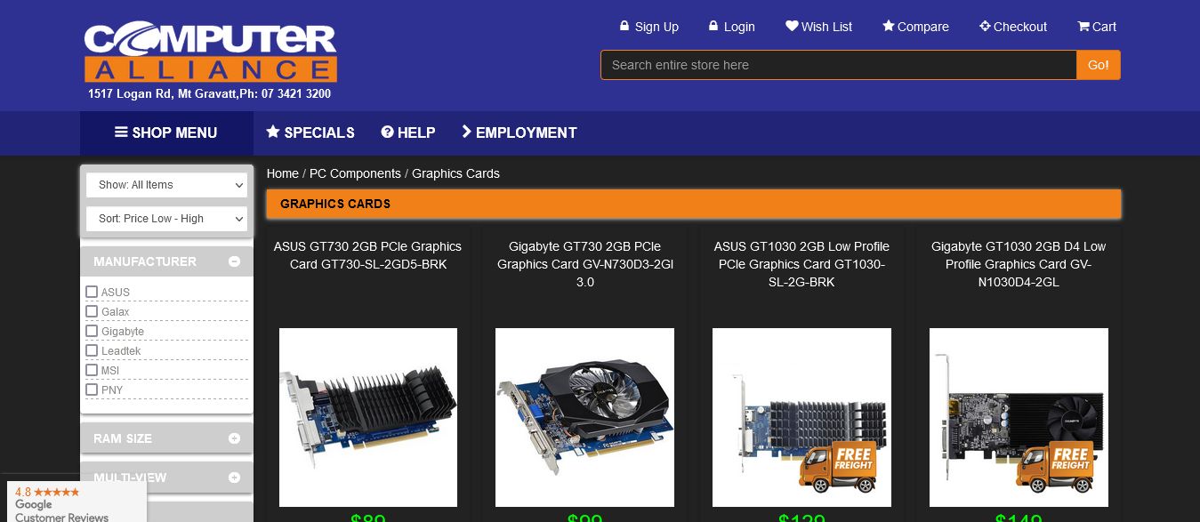 Screenshot of computeralliance.com.au - dark
