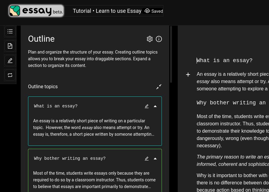 Screenshot of essay.app - dark mode hack