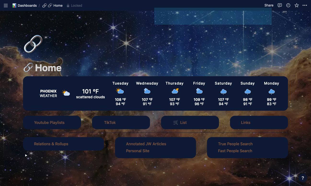 Screenshot of Carina Nebula Notion Theme