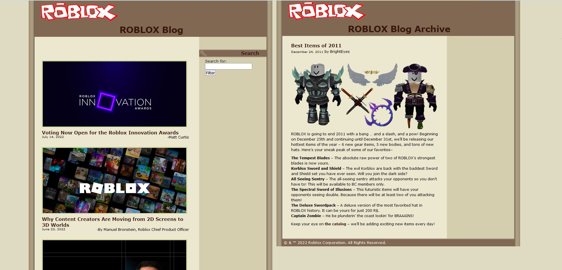 Screenshot of 2011 Roblox Blog