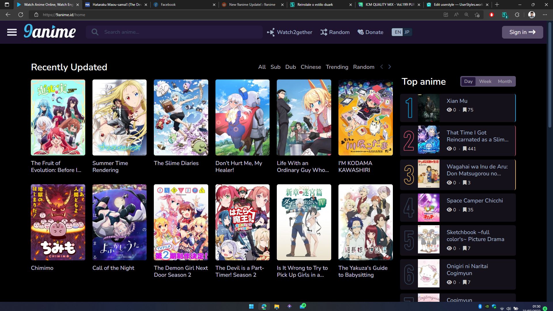 Screenshot of 9anime purple and clean