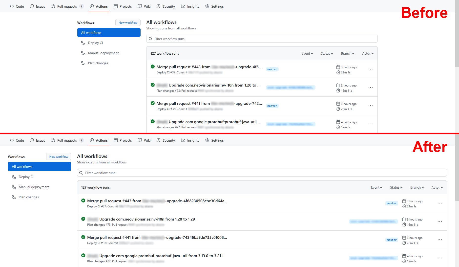 Screenshot of GitHub Actions Workflows Widescreen