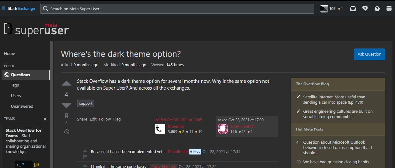 Screenshot of superuser.com Dark Mode
