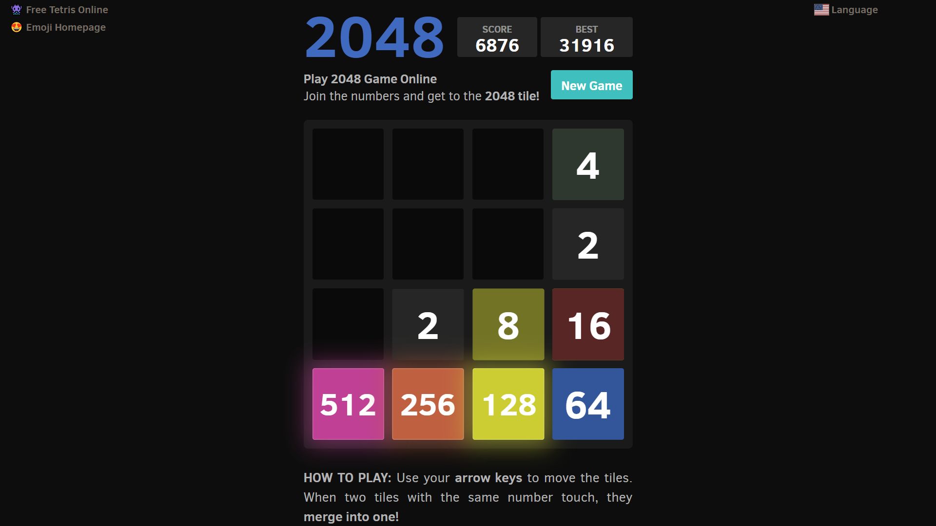 Screenshot of 2048game dark theme