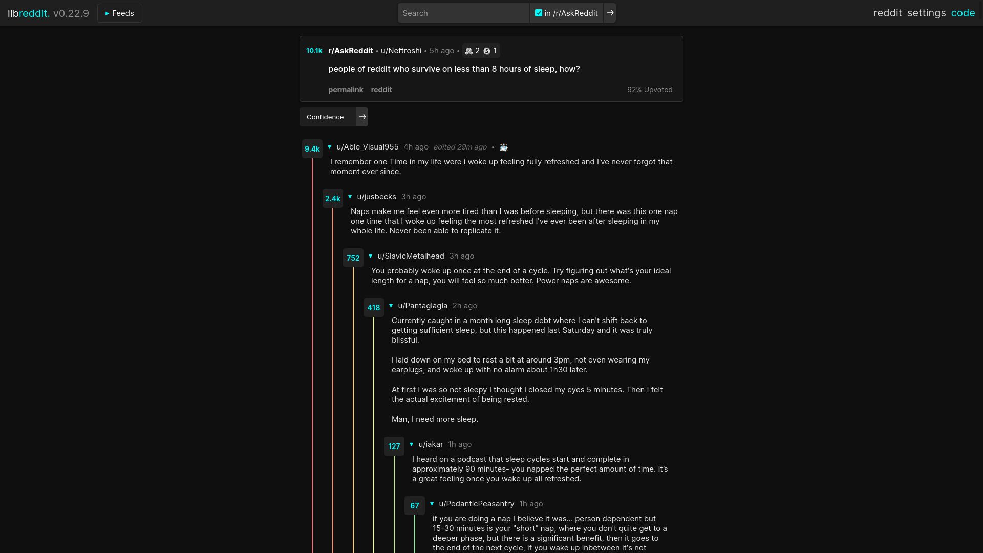 Libreddit colored comments screenshot