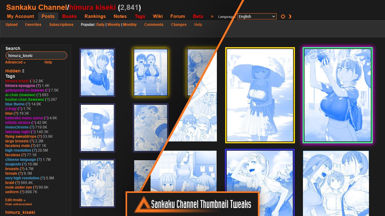 Screenshot of Sankaku Channel Thumbnail Tweaks