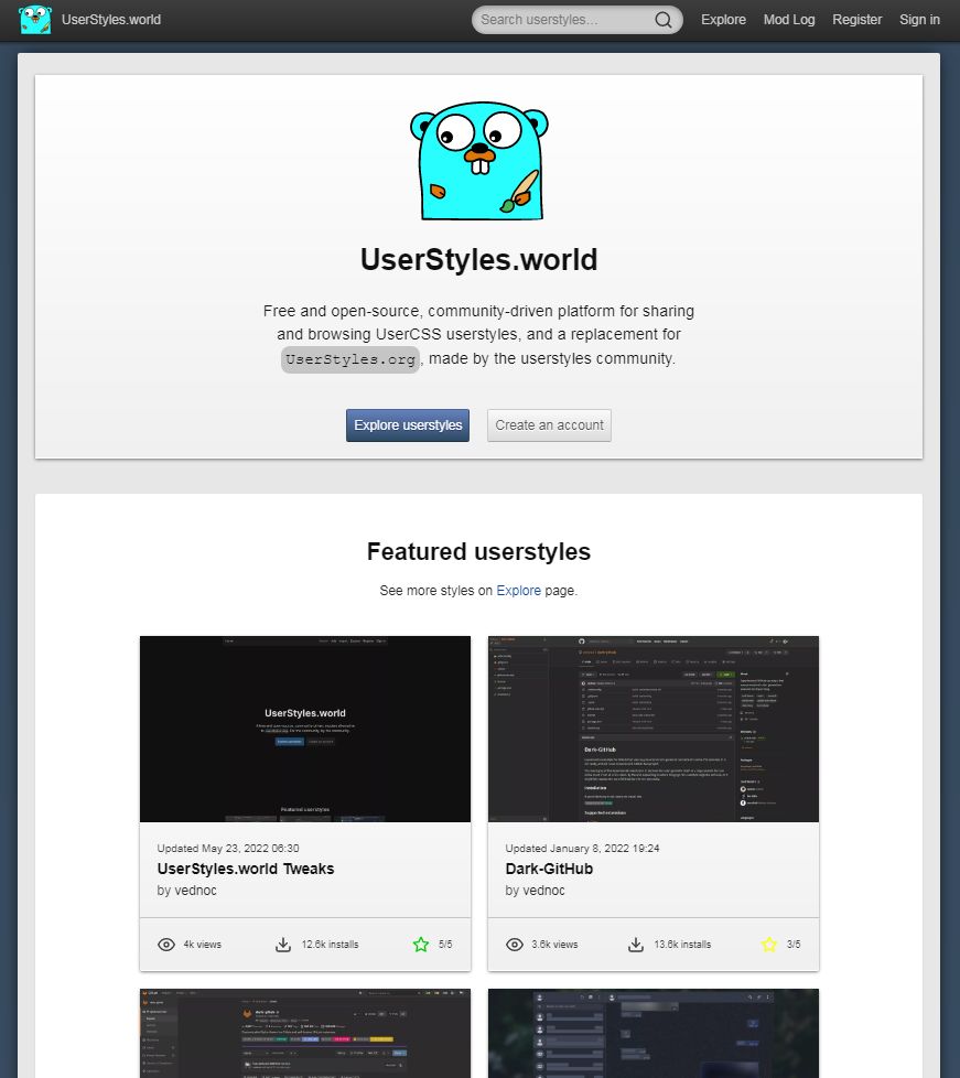 Screenshot of Skeuomorphic Userstyles.world