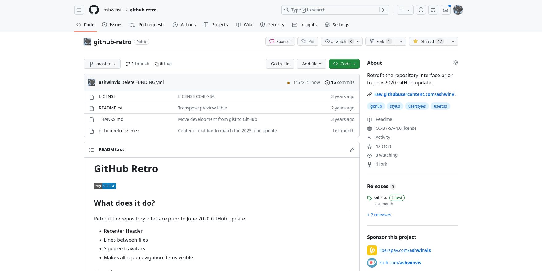 Screenshot of GitHub Retro