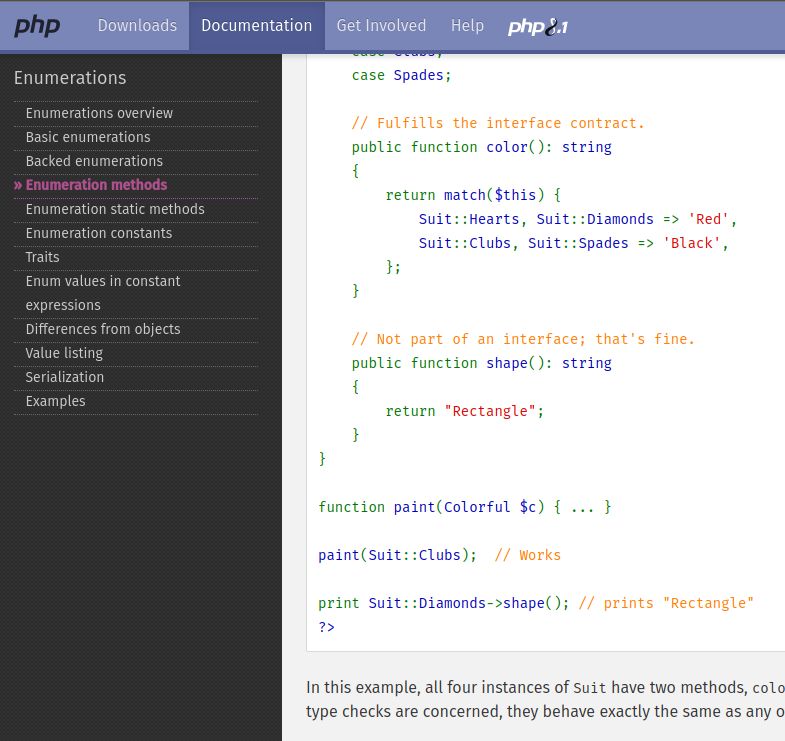 Screenshot of PHP.net left+sticky menu