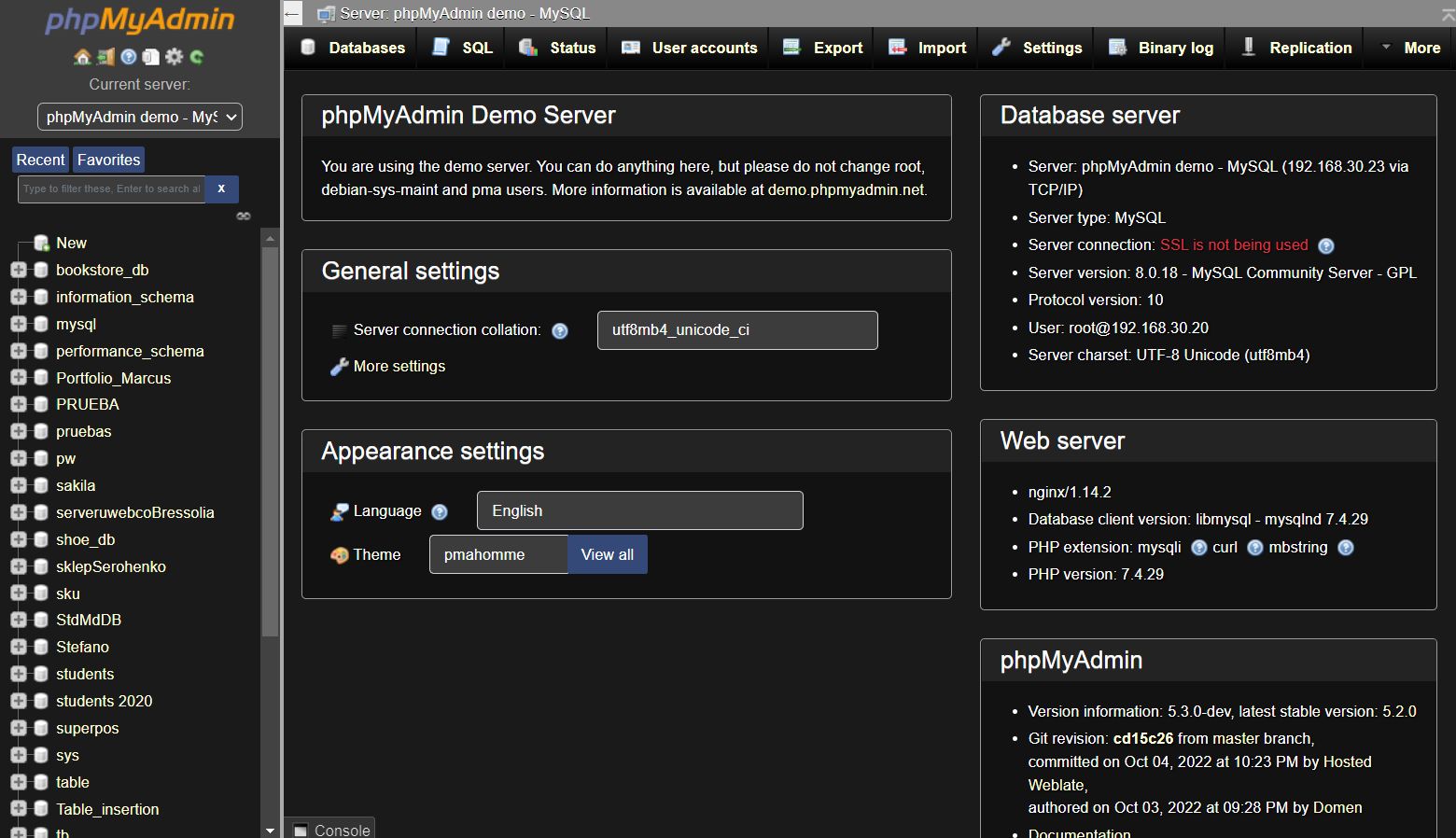 Screenshot of PHPMyAdmin Dark Mode Ultimate