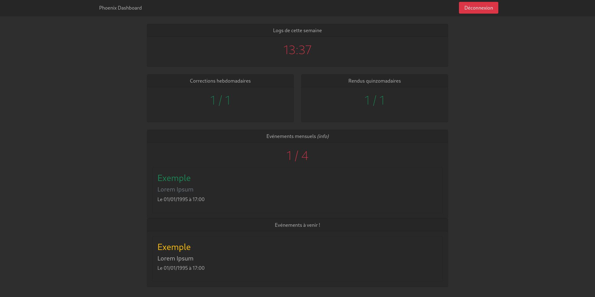 Screenshot of PhoenixDashboard - DarkTheme