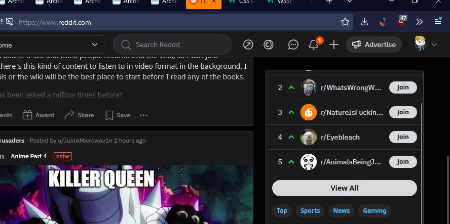 Screenshot of Reddit sticky sidebar