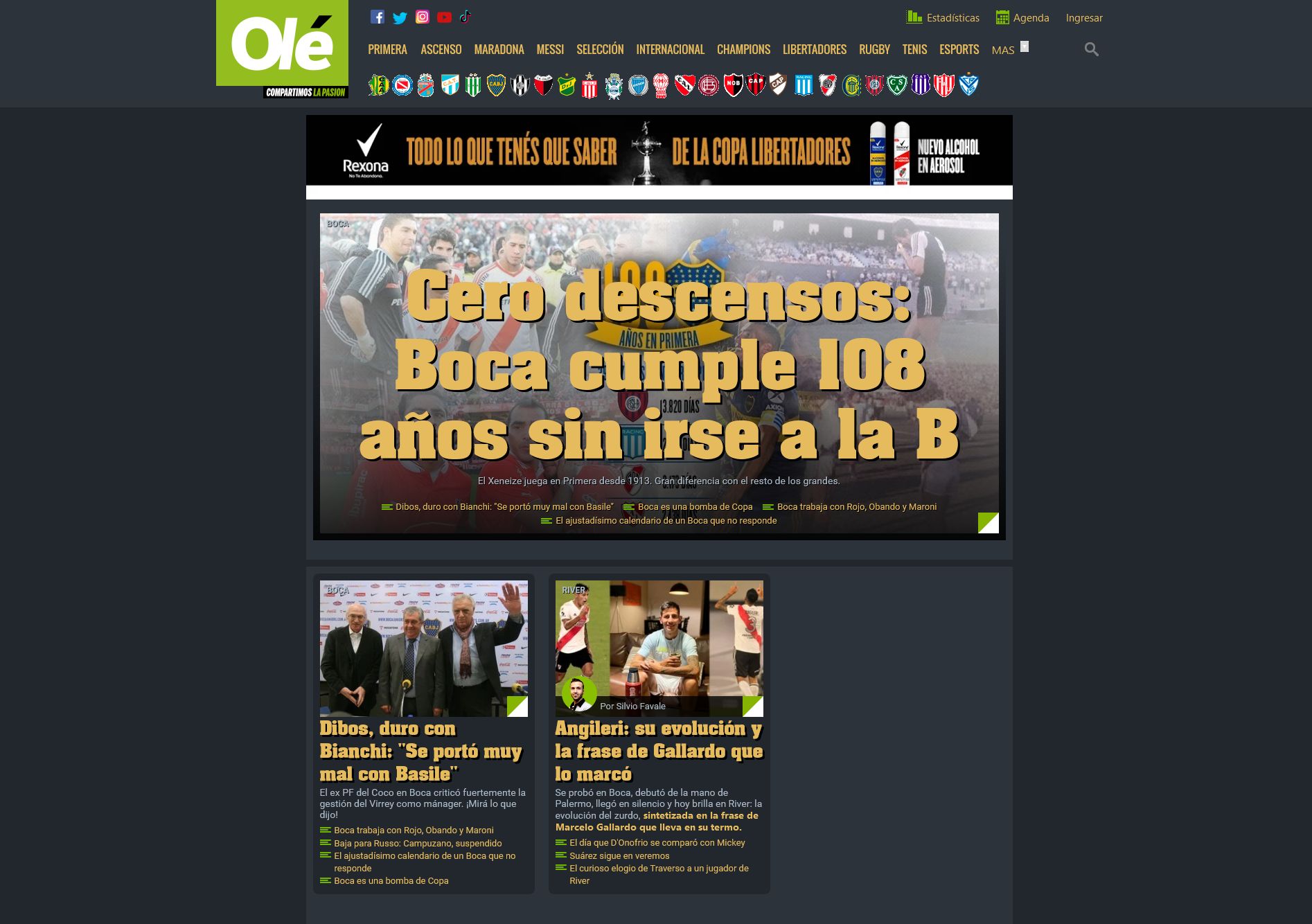 Screenshot of Ole.com.ar Dark Mode