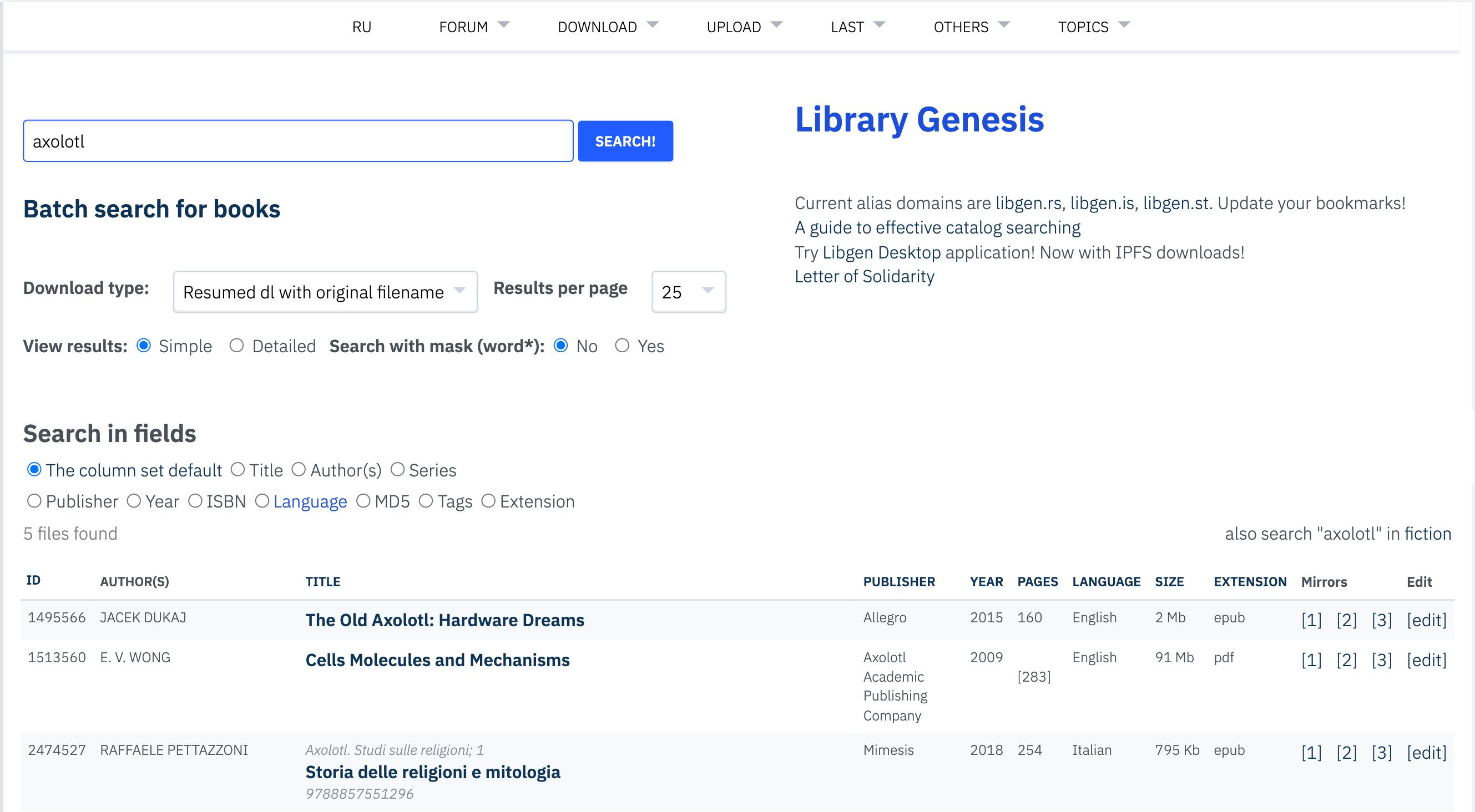 Screenshot of LibGen modern