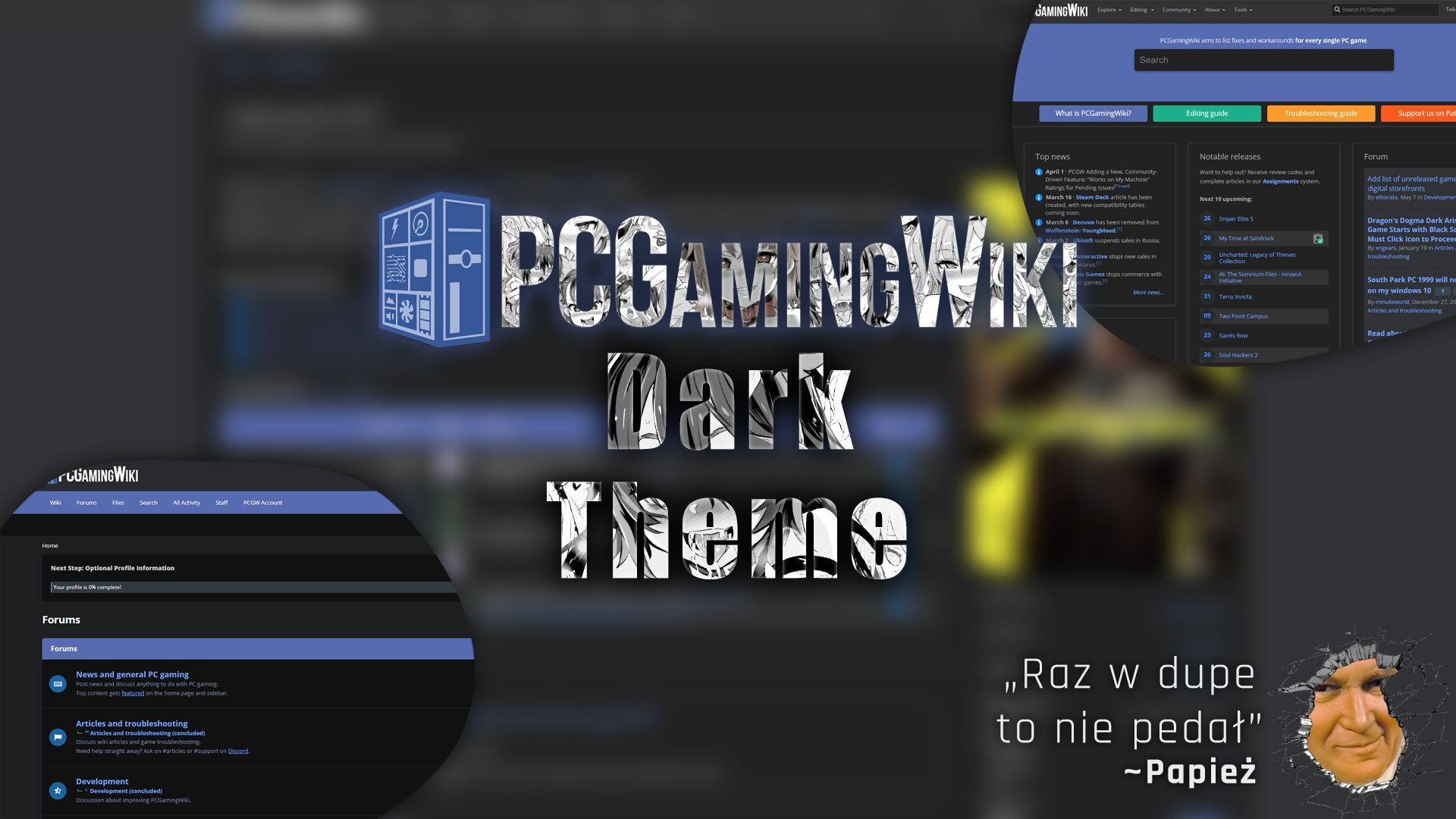 Screenshot of PCGamingWiki - Dark Theme