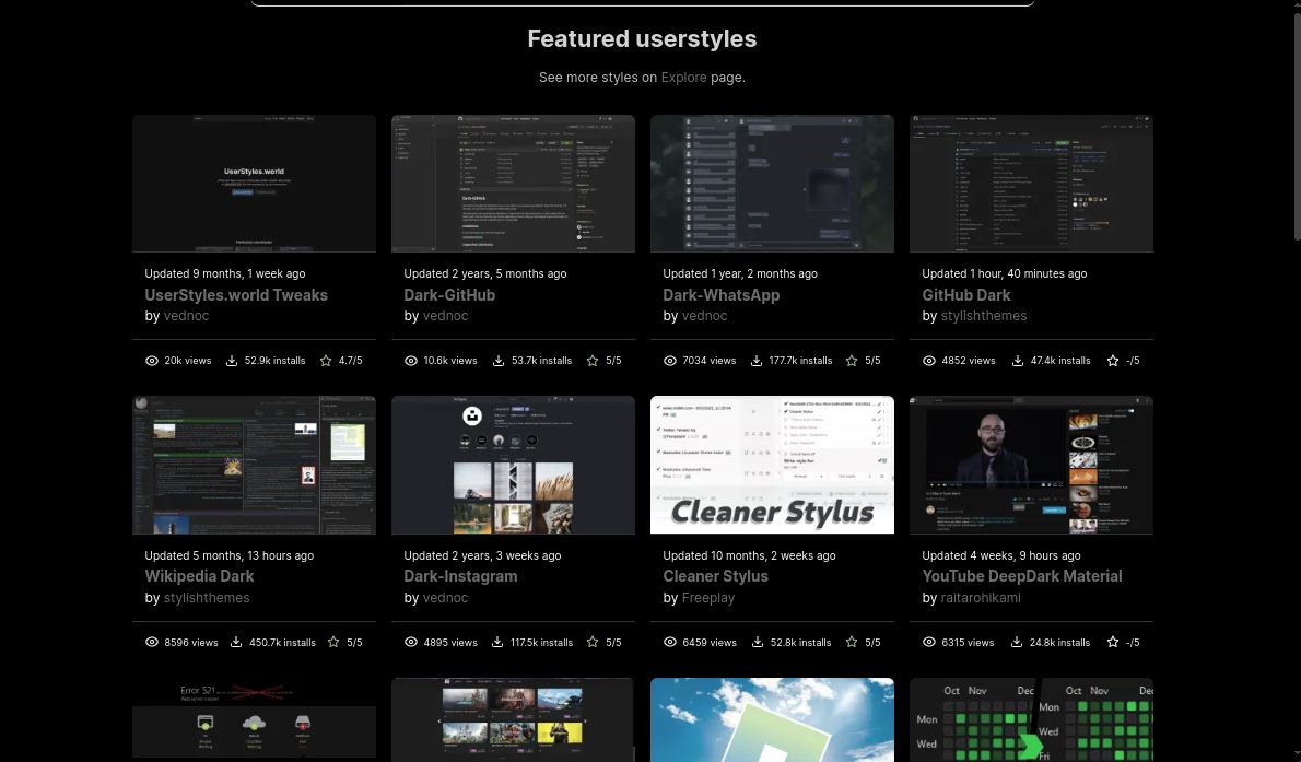 Screenshot of Black Userstyles World