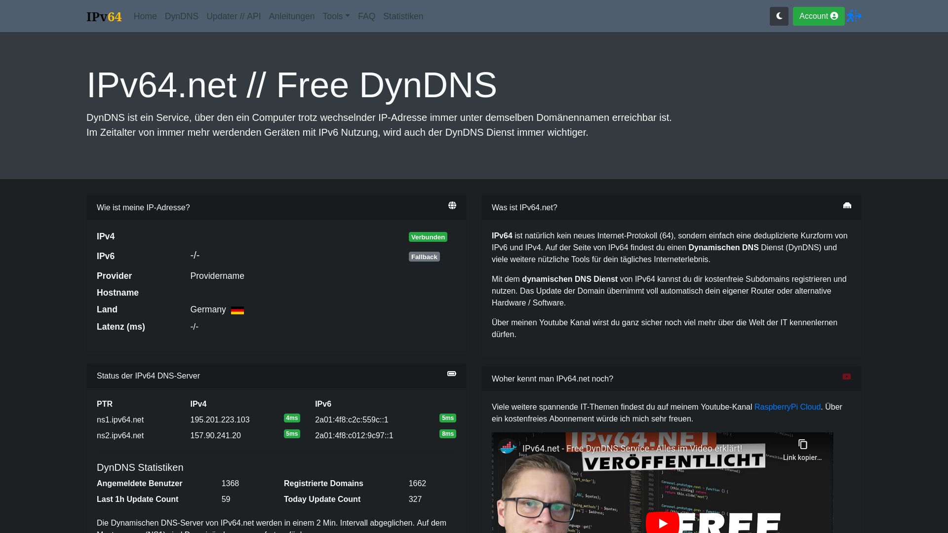 Screenshot of ipv64.net Dark Mode