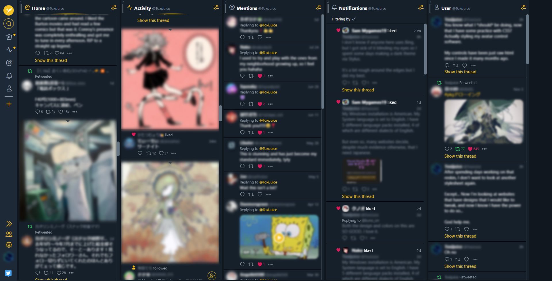 Screenshot of TweetDeck Blueshift