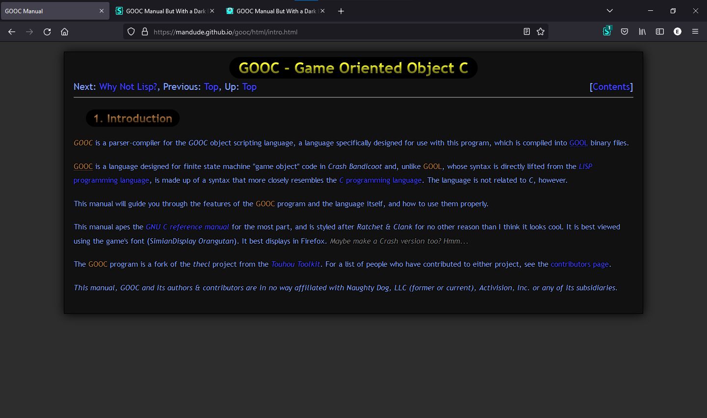 Screenshot of GOOC Manual But With a Dark Background