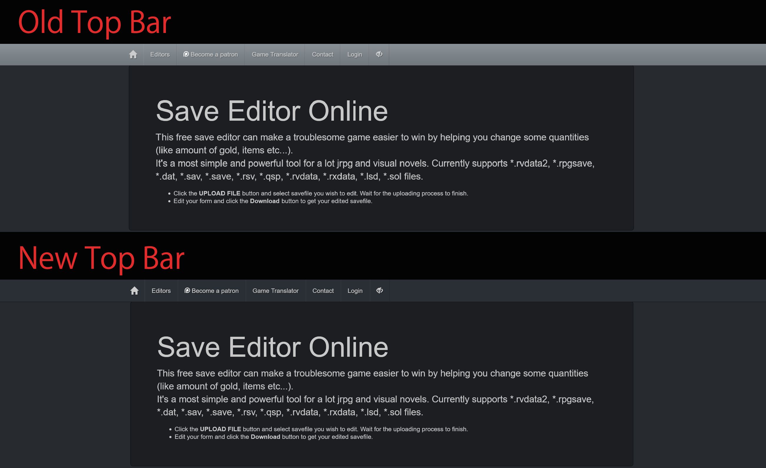 Screenshot of saveeditonline - Fix top bar color on dark mode