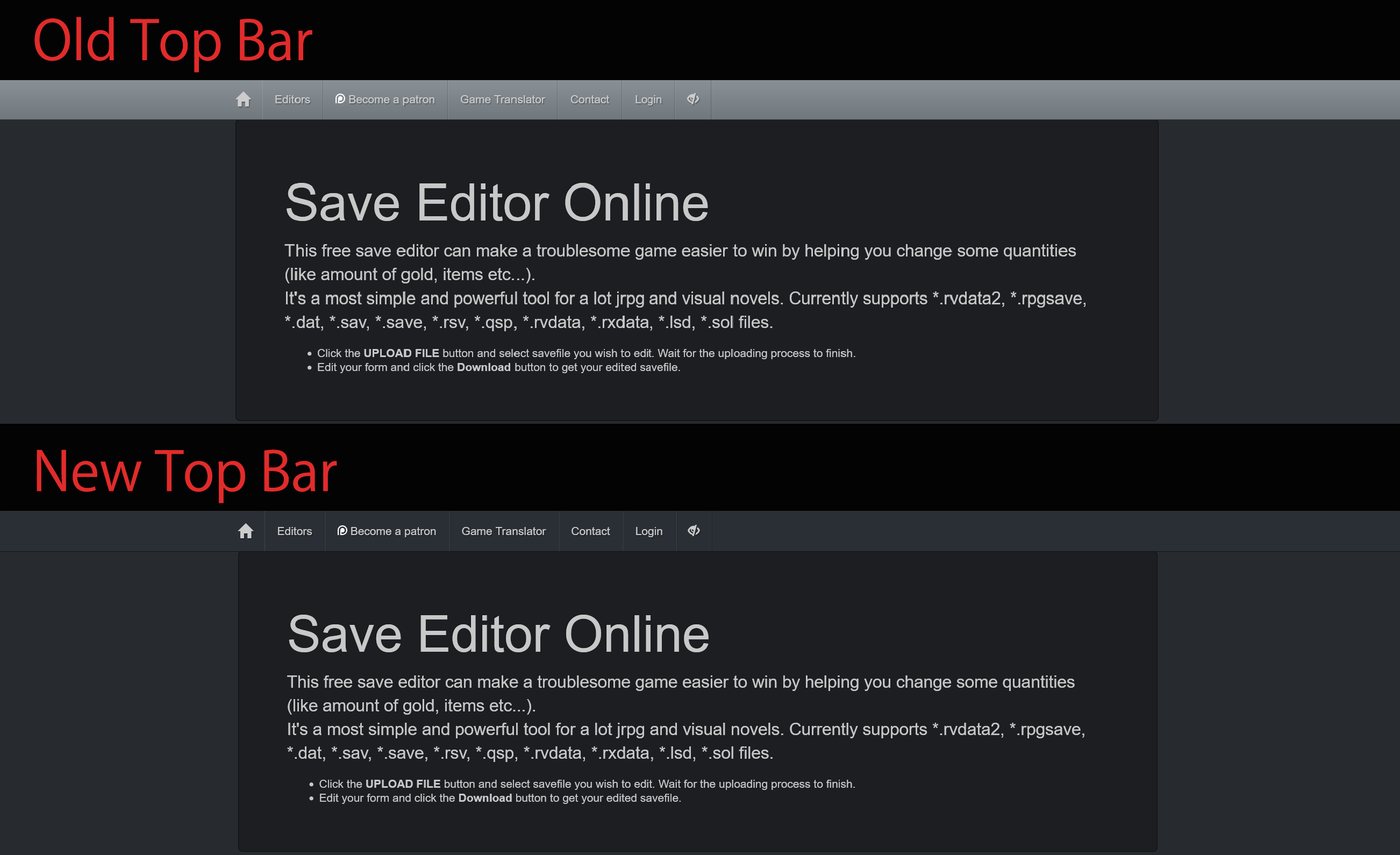 saveeditonline - Fix top bar color on dark mode — UserStyles.world