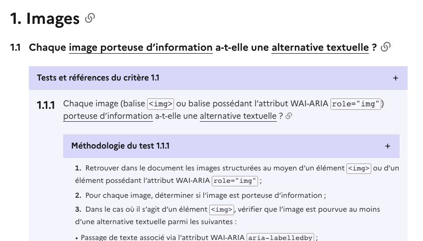 Screenshot of RGAA - Tous les tests ouverts par défaut & sans animation d'ouverture