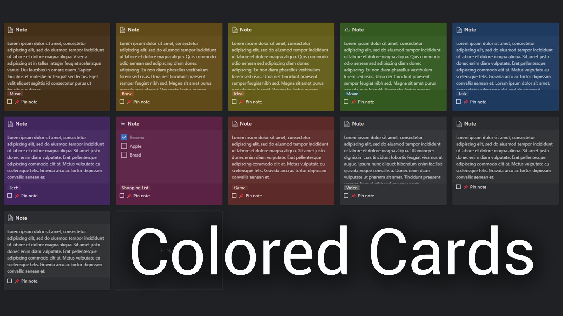 Screenshot of Colored Cards in the Gallery view - notion.so