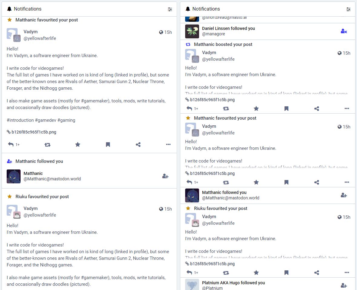 Screenshot of Mastodon: Compact notifications