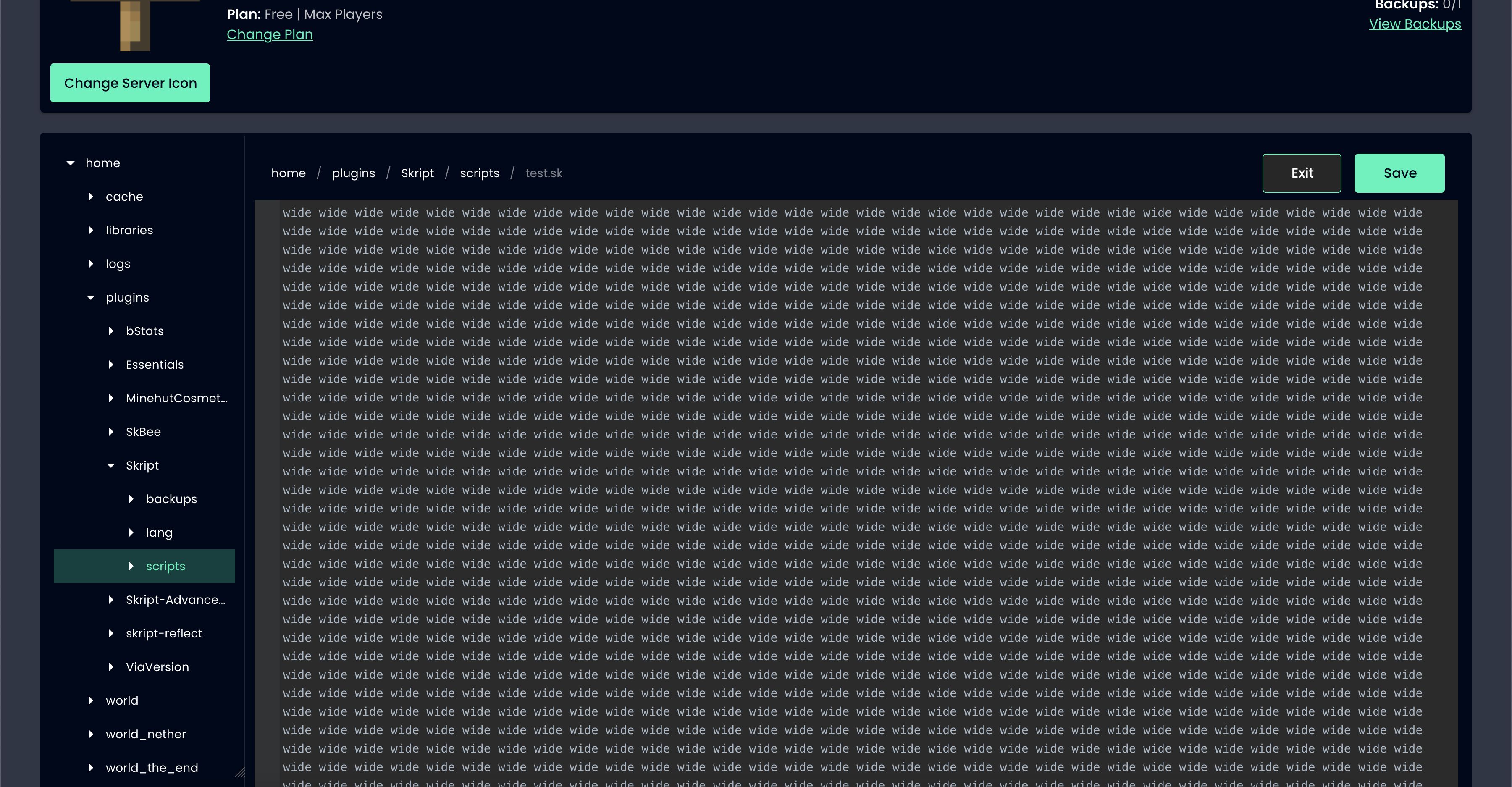 Screenshot of Wide Minehut Dashboard