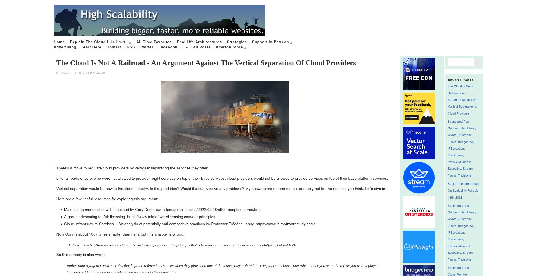 Screenshot of highscalability.com wide mode