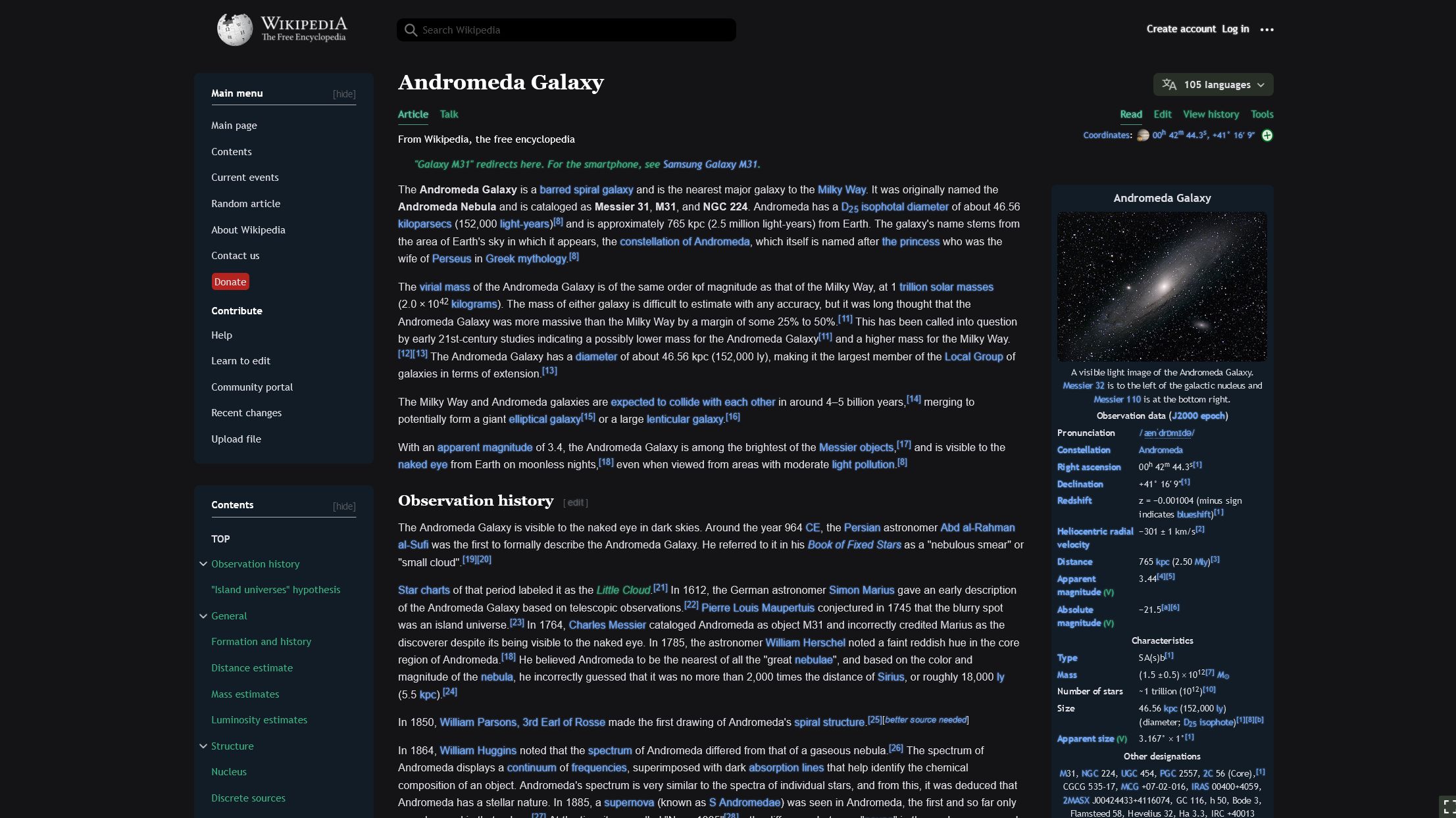 Screenshot of Wikipedia | Space Codex