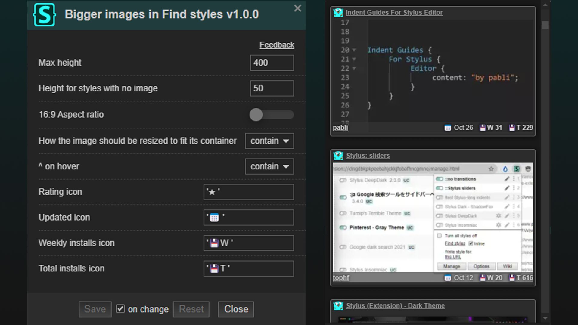 Screenshot of Bigger images in the stylus popup 'Find styles'